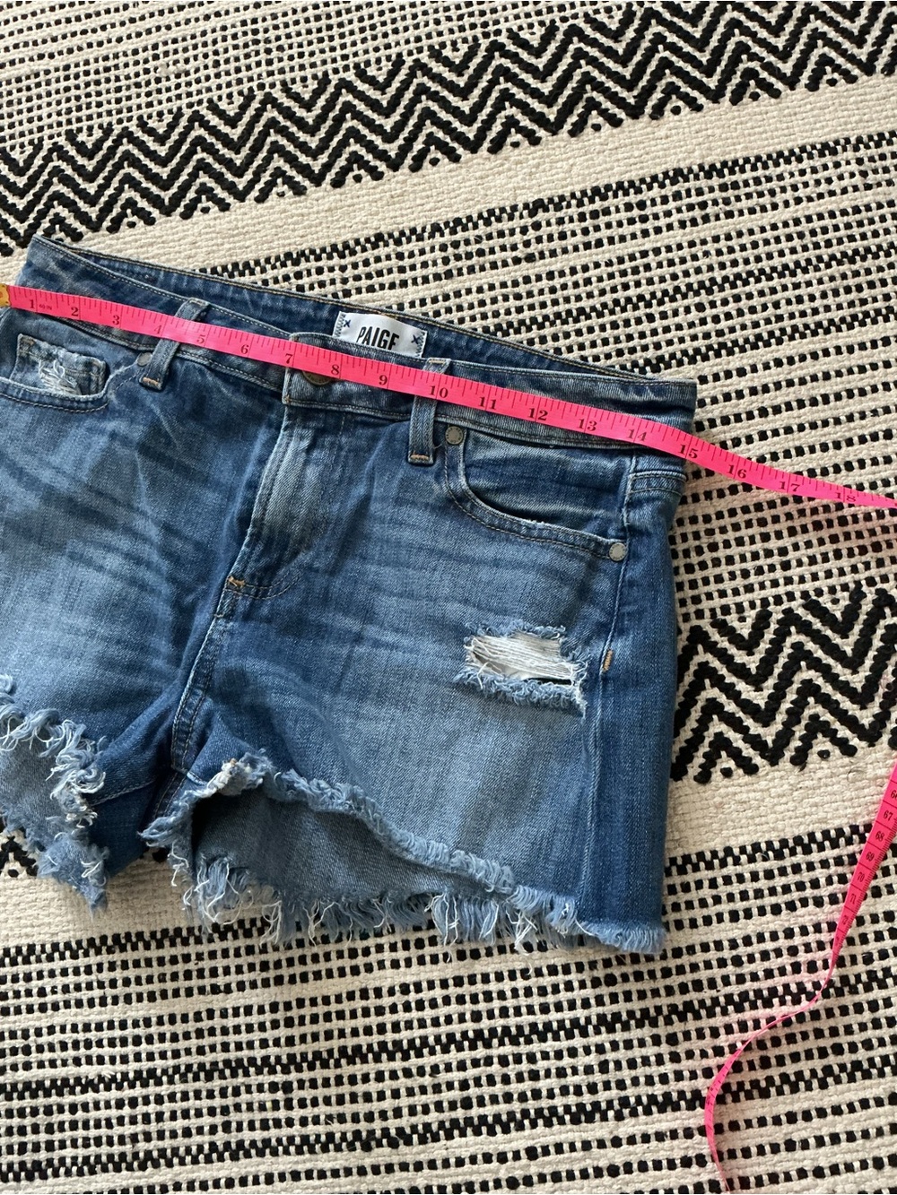 PAIGE Daryn Short Medium Blue Distressed Denim Cutoff Shorts - Picture 5 of 6